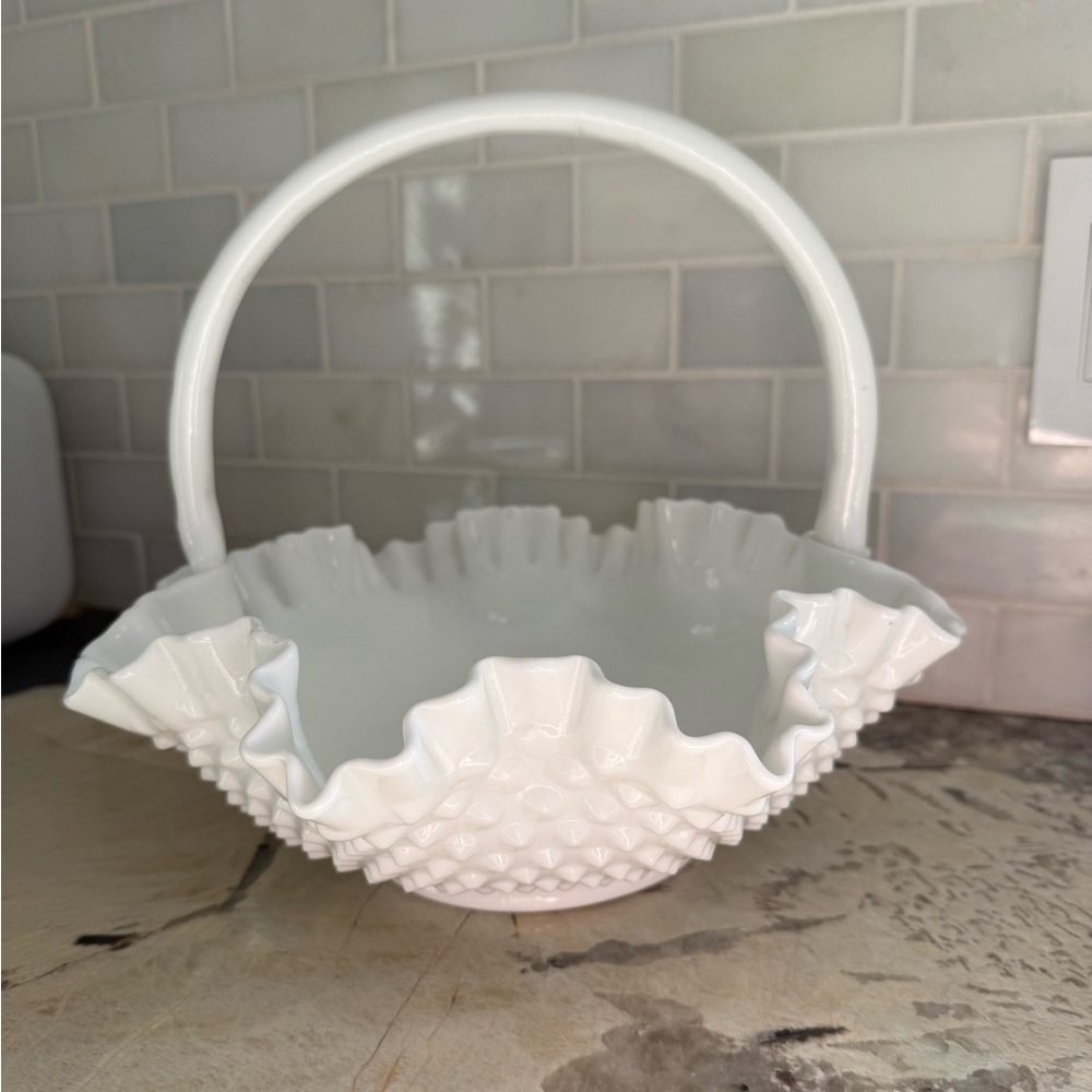 Fenton Hobnail Milkglass Basket